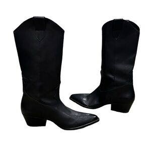 DEPP Black Pointed Toe Block Heel Cowboy Boots Size 38 Women's